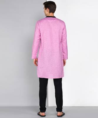 men's mauve linen cotton long kurta 2
