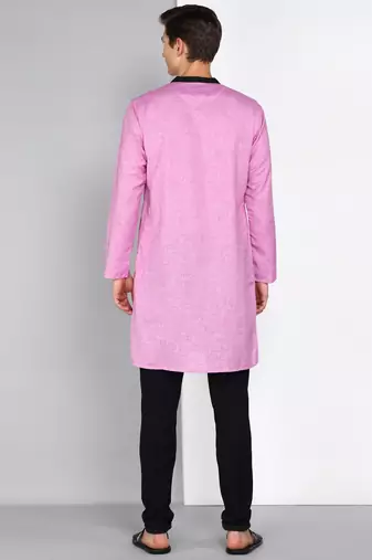 men's mauve linen cotton long kurta