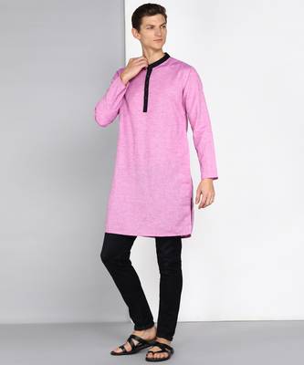 men's mauve linen cotton long kurta 3