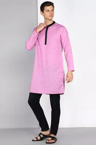 men's mauve linen cotton long kurta