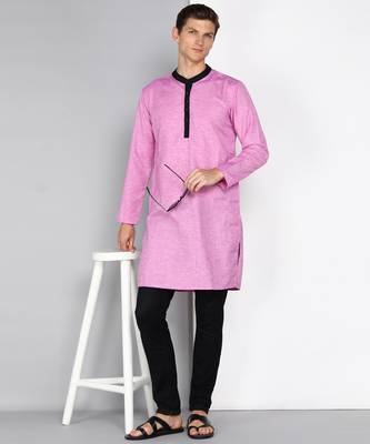men's mauve linen cotton long kurta 4