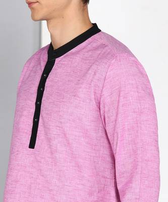 men's mauve linen cotton long kurta 5