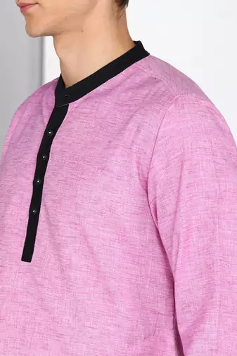 men's mauve linen cotton long kurta