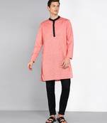 men's salmon peach linen cotton long kurta