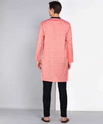 men's salmon peach linen cotton long kurta 2