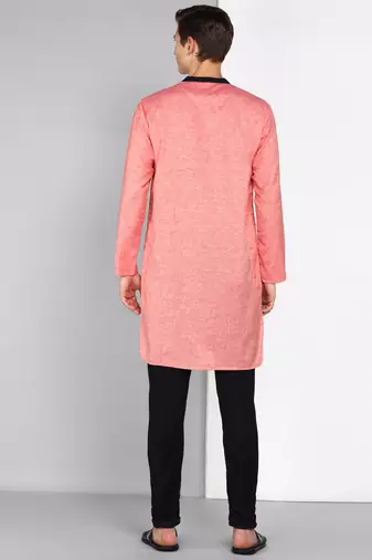 men's salmon peach linen cotton long kurta