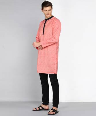 men's salmon peach linen cotton long kurta 3