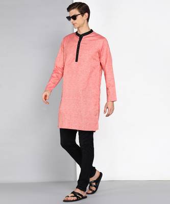 men's salmon peach linen cotton long kurta 4