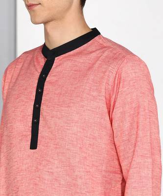 men's salmon peach linen cotton long kurta 5