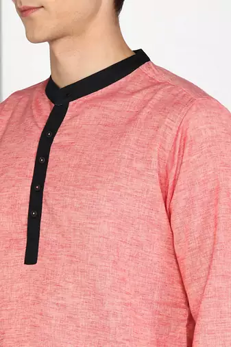 men's salmon peach linen cotton long kurta