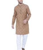 men's beige khaki lyocell long kurta  