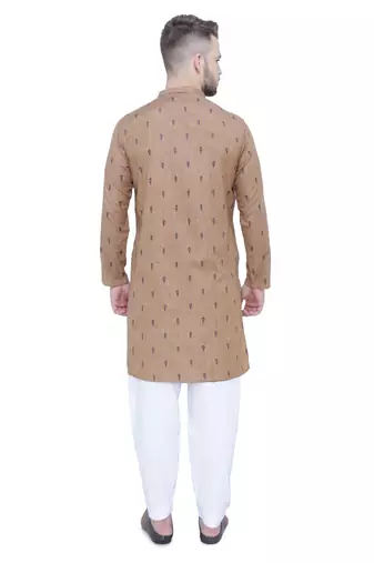 men's beige khaki lyocell long kurta  