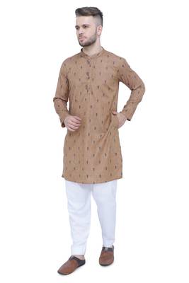 men's beige khaki lyocell long kurta   3