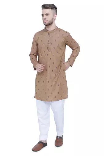 men's beige khaki lyocell long kurta  
