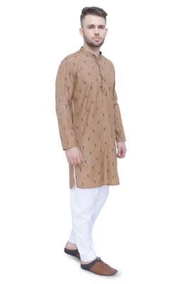 men's beige khaki lyocell long kurta   4