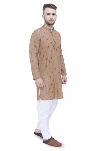 men's beige khaki lyocell long kurta  