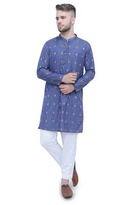 men's dark navy lyocell festive long kurta 1