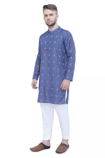 men's dark navy lyocell festive long kurta