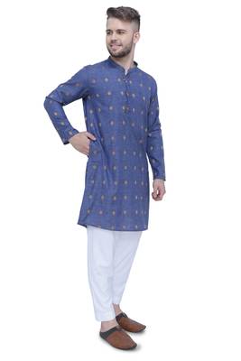 men's dark navy lyocell festive long kurta 4