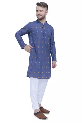 men's dark navy lyocell festive long kurta