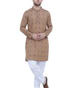 men's beige khaki lyocell festive long kurta