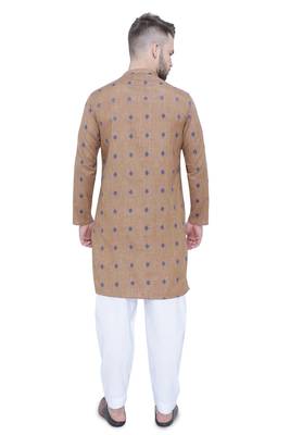 men's beige khaki lyocell festive long kurta 2