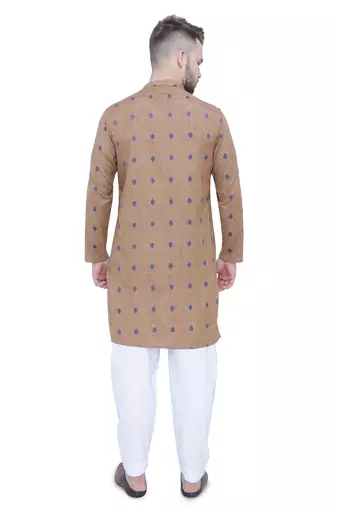 men's beige khaki lyocell festive long kurta