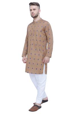 men's beige khaki lyocell festive long kurta 3