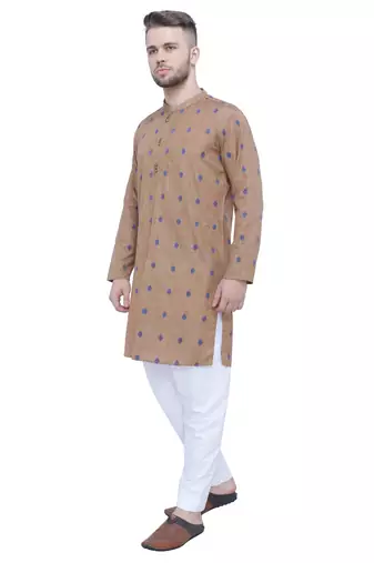 men's beige khaki lyocell festive long kurta