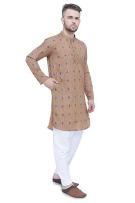 men's beige khaki lyocell festive long kurta 4