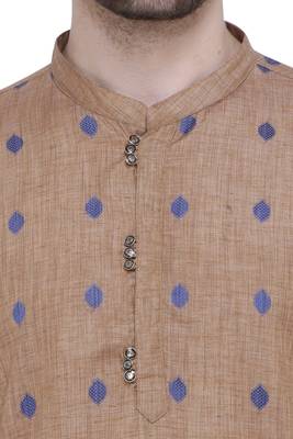 men's beige khaki lyocell festive long kurta 5