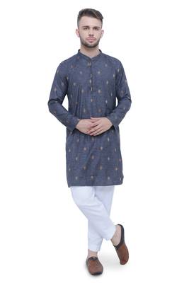 men's charcoal black lyocell festive long kurta 1