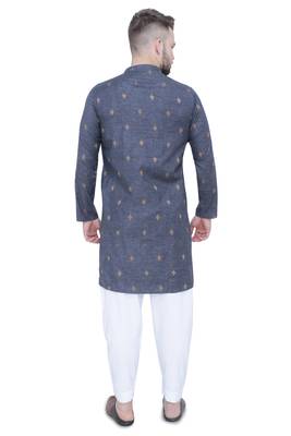 men's charcoal black lyocell festive long kurta 2