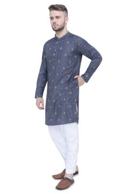 men's charcoal black lyocell festive long kurta 3