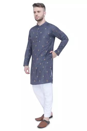 men's charcoal black lyocell festive long kurta