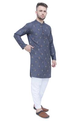 men's charcoal black lyocell festive long kurta 4