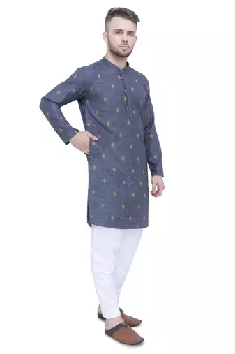 men's charcoal black lyocell festive long kurta