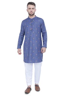 men's dark navy lyocell festive long kurta 1