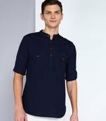men's indigo linen cotton short pathani kurta