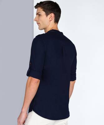 men's indigo linen cotton short pathani kurta 2