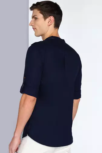 men's indigo linen cotton short pathani kurta
