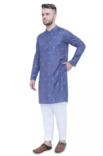 men's dark navy lyocell festive long kurta