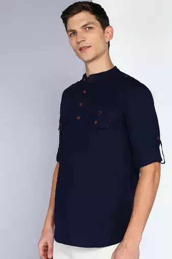 men's indigo linen cotton short pathani kurta
