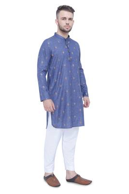 men's dark navy lyocell festive long kurta 4
