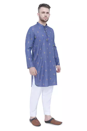 men's dark navy lyocell festive long kurta
