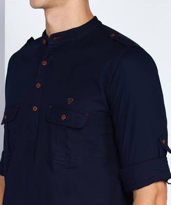 men's indigo linen cotton short pathani kurta 5