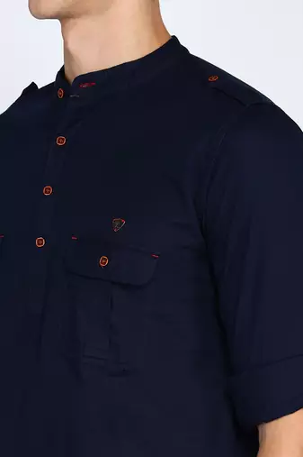men's indigo linen cotton short pathani kurta