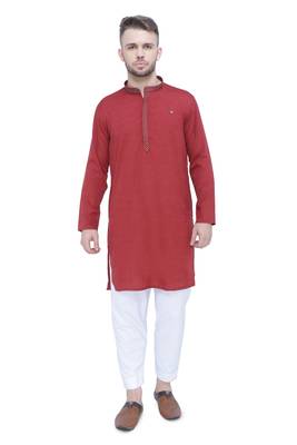 men's barn red lyocell festive long kurta 1