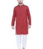men's barn red lyocell festive long kurta