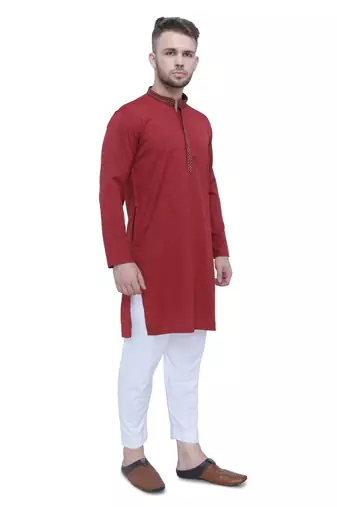 men's barn red lyocell festive long kurta